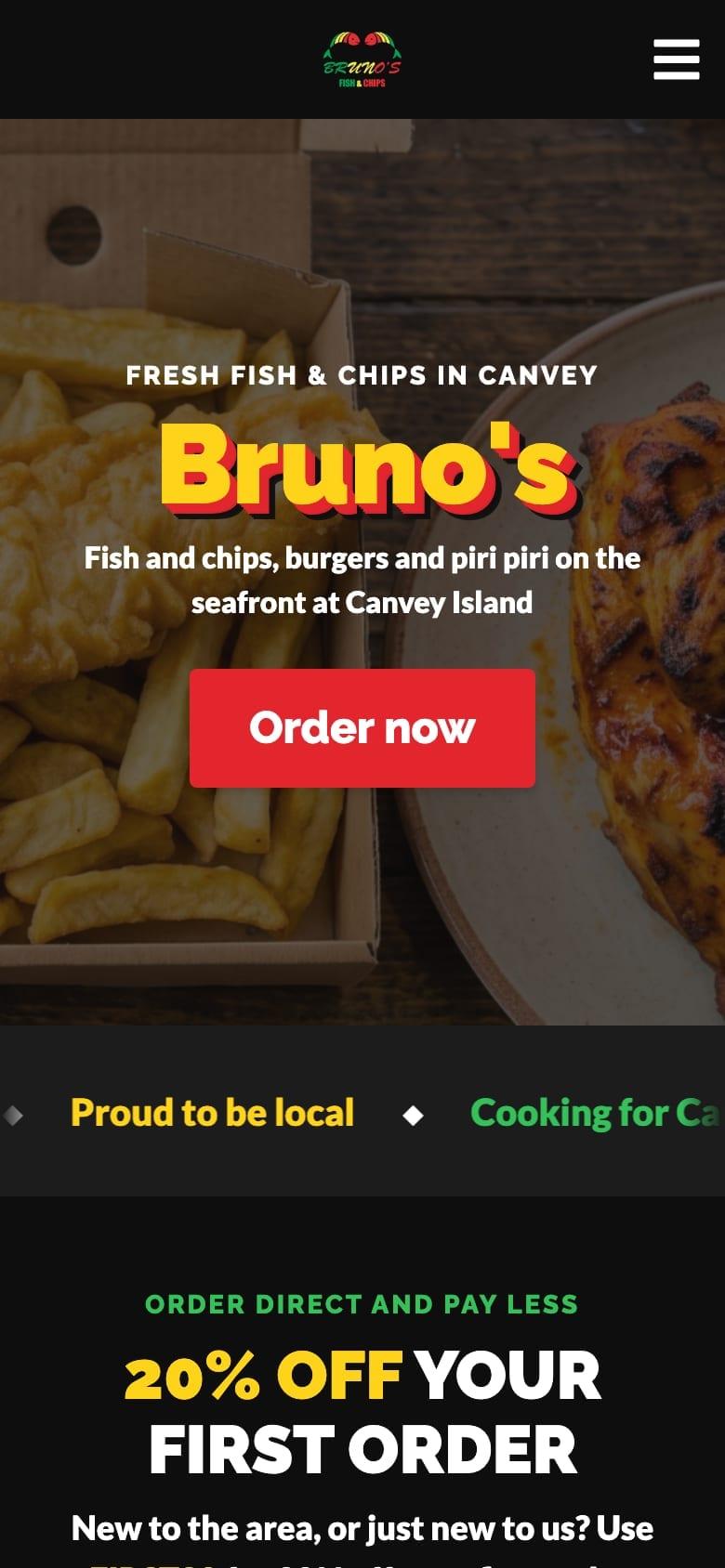 The Bruno's Fish & Chips website on a phone